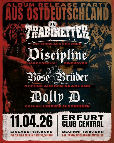 11.04.2026: Trabireiter, Discipline, Böse Brüder, Dolly D. im Club Central/ Erfurt
